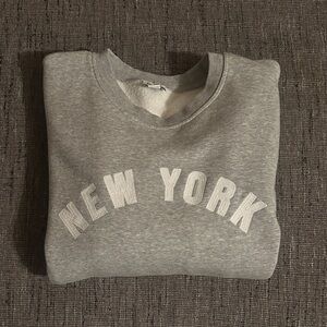 J. Crew Heather Gray Crewneck Sweater with New York Embroidery